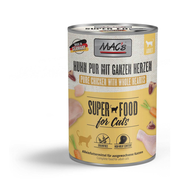 MAC'S CAT ADULT - за пораснали котки, Пиле и цели Пилешки сърца, консерва 400г main product photo
