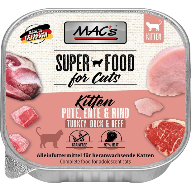 MAC'S CAT KITTEN - пастет за подрастващи котки, Пуйка, Патица и Говеждо, 85г main product photo