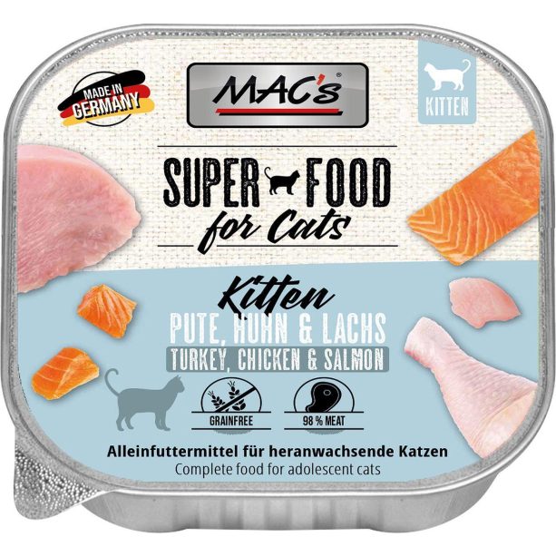 MAC'S CAT KITTEN - пастет за подрастващи котки, Пуйка, Пиле и Сьомга, 85г main product photo