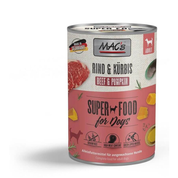 MAC'S DOG ADULT - за пораснали кучета, Говеждо и Тиква, консерва 400г main product photo