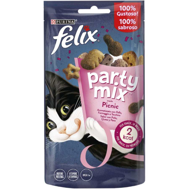 Purina Felix PARTY MIX Picnic Mix допълваща храна – лакомство с аромат на Говеждо и Пиле, 60g main product photo