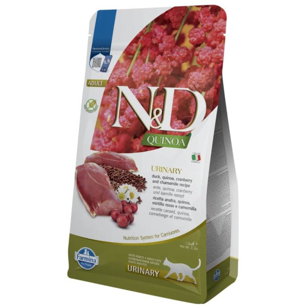 N&D QUINOA URINARY CAT – котки над 1г. за уринарен тракт с киноа, патица, боровинка и лайка, 1.5кг main product photo