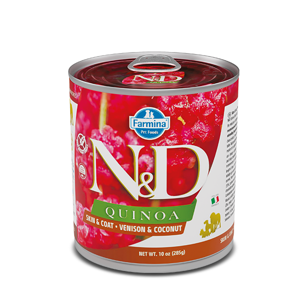 N&D QUINOA SKIN & COAT ADULT – за кучета над 1г., кожа и козина, Елен, киноа, кокос, консерва 285г main product photo