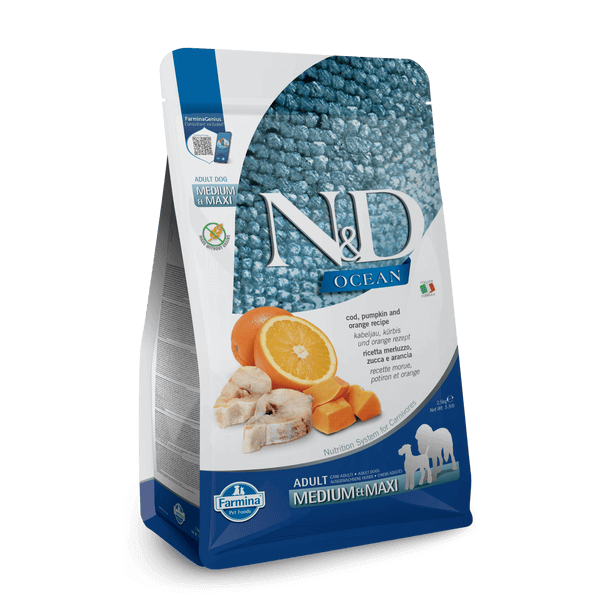 N&D OCEAN DOG ADULT MED&MAXI - за кучета над 1г. средни/едри, с Риба Треска, тиква и портока 2.5кг main product photo