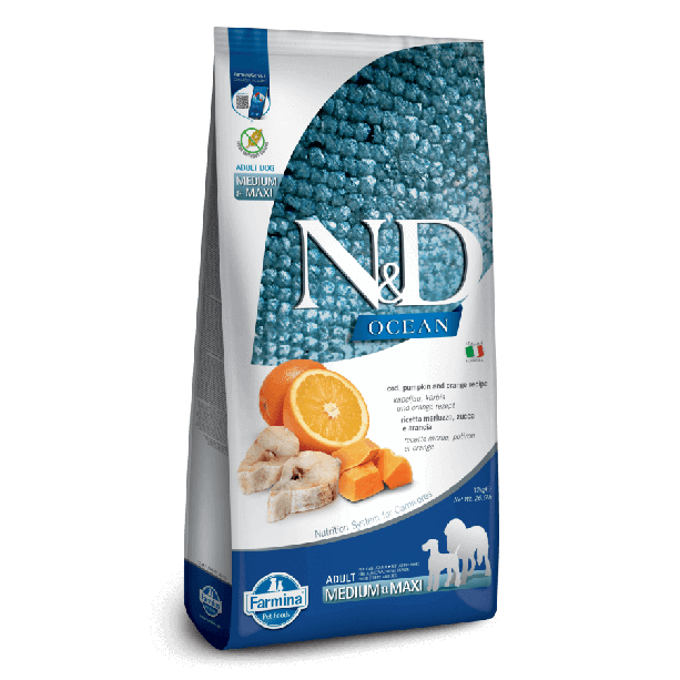 N&D OCEAN DOG ADULT MED&MAXI - за кучета над 1г. средни/едри, с Риба Треска, тиква и портока, 12кг main product photo