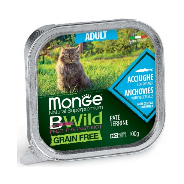 MONGE BWILD GRAIN FREE Adult Anchovy – пастет за котки над 1г., аншоа и зеленчуци, терин 100г main product photo