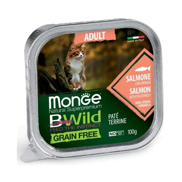 MONGE BWILD GRAIN FREE Adult Salmon – пастет за котки над 1г., сьомга и зеленчуци, терин 100г main product photo