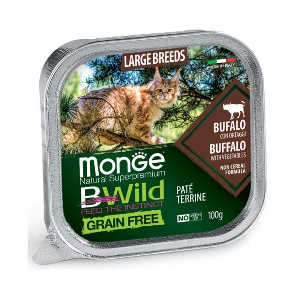 MONGE BWILD GRAIN FREE Large Breeds Buffalo – пастет за котки, биволско и зеленчуци, терин 100г main product photo
