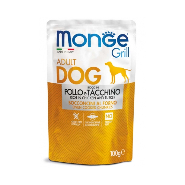 MONGE GRILL DOG ADULT - хапки за пораснали кучета, с Пилешко и Пуешко, пауч 100г main product photo