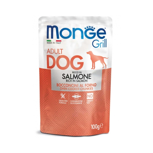 MONGE GRILL DOG ADULT - хапки за пораснали кучета, със Сьомга, пауч 100г main product photo