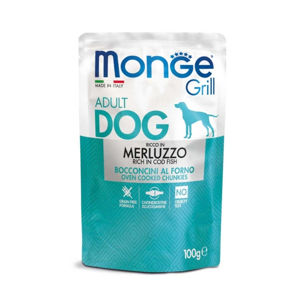 MONGE GRILL DOG ADULT - хапки за пораснали кучета, с Риба Треска, пауч 100г main product photo
