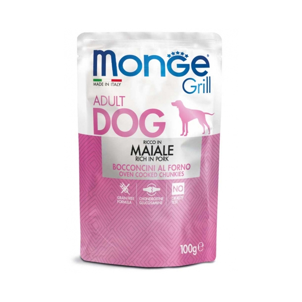 MONGE GRILL DOG ADULT - хапки за пораснали кучета, със Свинско, пауч 100г main product photo