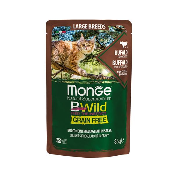 MONGE BWILD GRAIN FREE Large Breeds Buffalo – хапки за котки с биволско и зеленчуци, пауч 85гр. main product photo