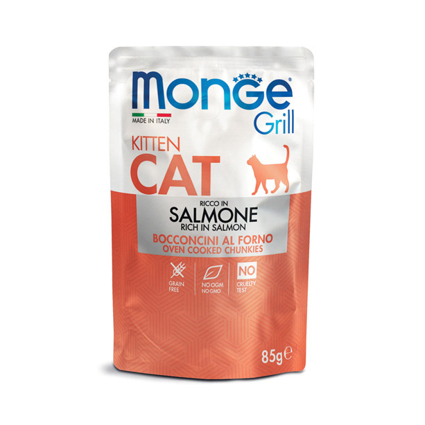 MONGE GRILL KITTEN - хапки за котенца до 1г., със Сьомга, пауч 85г main product photo