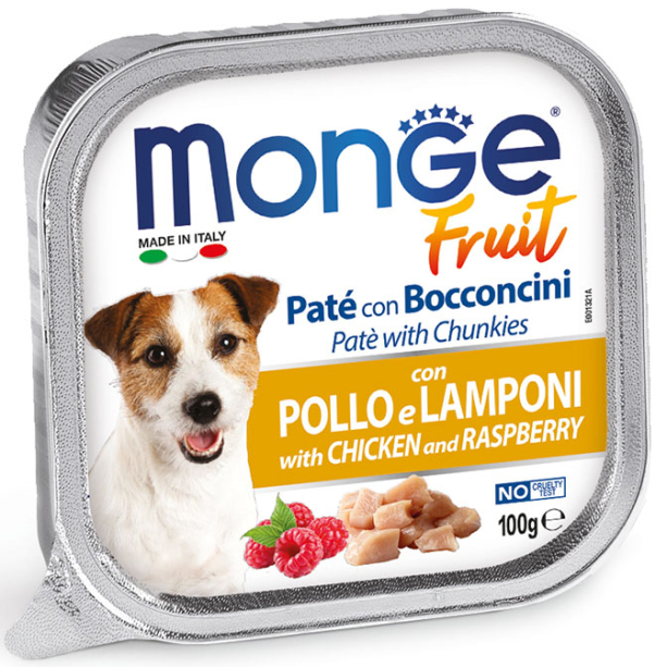 MONGE FRUIT DOG Chicken&Raspberries - пастет с хапки за кучета, Пилешко и Малина, терин 100г main product photo