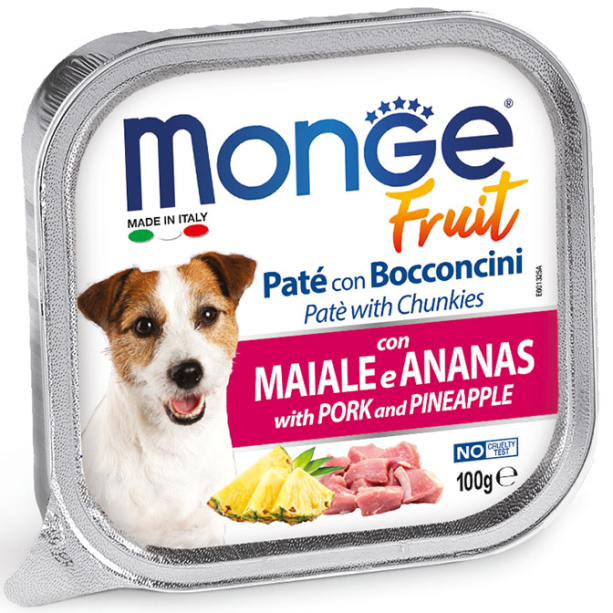 MONGE FRUIT DOG Pork&Pinapples- пастет с хапки за кучета, Свинско и Ананас, терин 100г main product photo