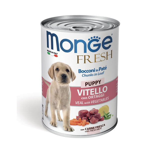 MONGE FRESH Puppy Veal with vegetables - за подрастващи кучета с телешко и зеленчуци, консерва 400г main product photo