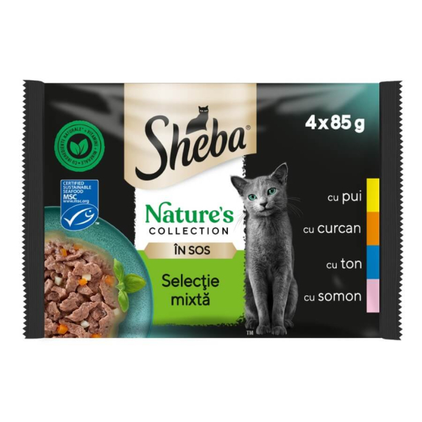Sheba Nature's Collection Mix Паучове Месни /птиче, риба/ в сос, 4x85г main product photo